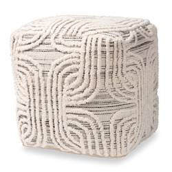 Baxton Studio Arlett Modern and Contemporary Bohemian Ivory and Black Handwoven Wool Blend Pouf Ottoman